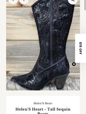 Helen'S Heart Black Sequin Mid-Heel Western Boots